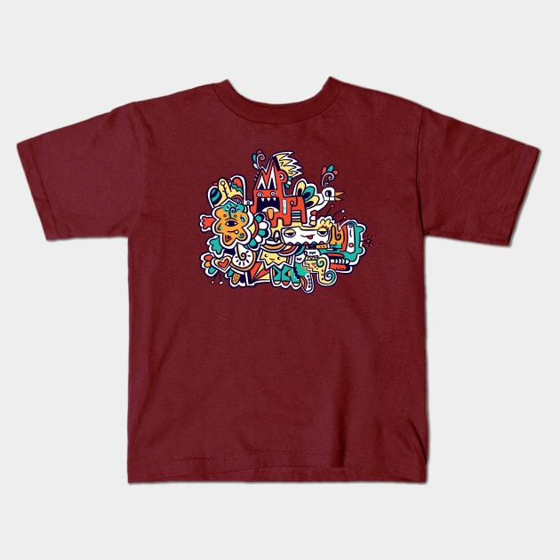 Abstract animal doodle Kids T-Shirt by Hopeonedayarts